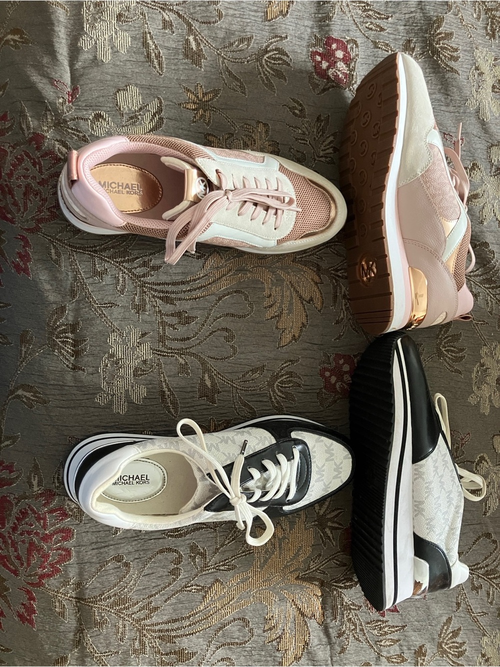 2 pairs Michael Kors Pink, White & Black Mixed-Media Sneakers Duo